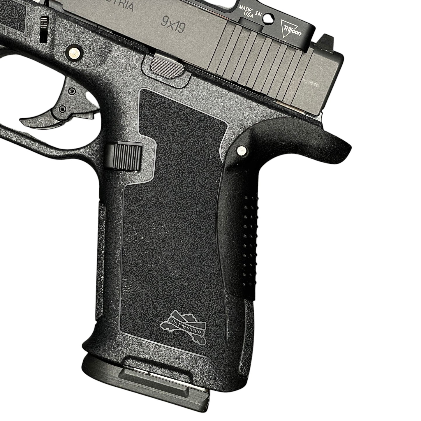 Rapid Engineering Inc. small backstrap beavertail grip for Palmetto State Armory PSA Micro Dagger, side view showing improved grip angle