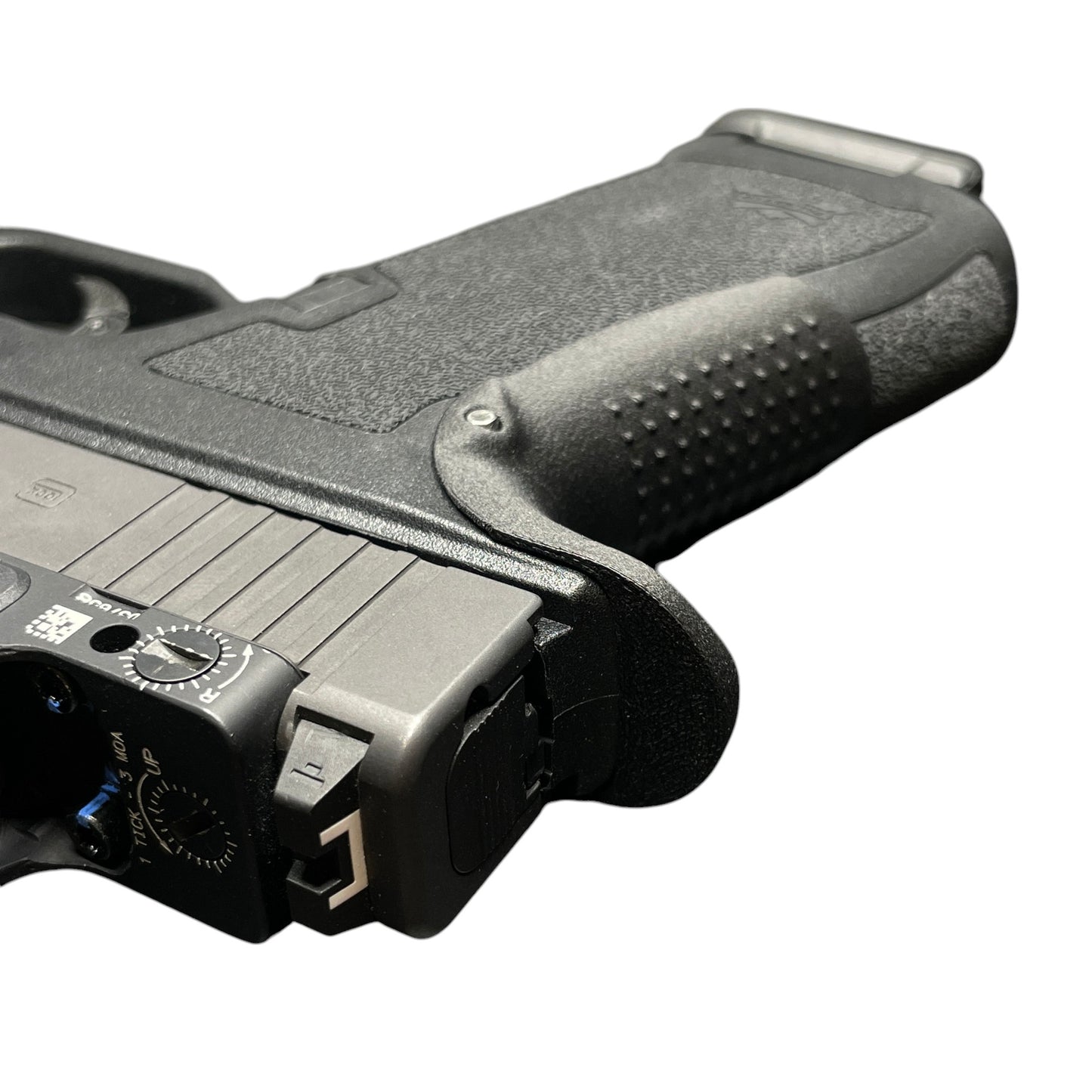 Rapid Engineering Inc. small backstrap beavertail grip for Palmetto State Armory PSA Micro Dagger, top view showing beavertail that eliminates slide bite.