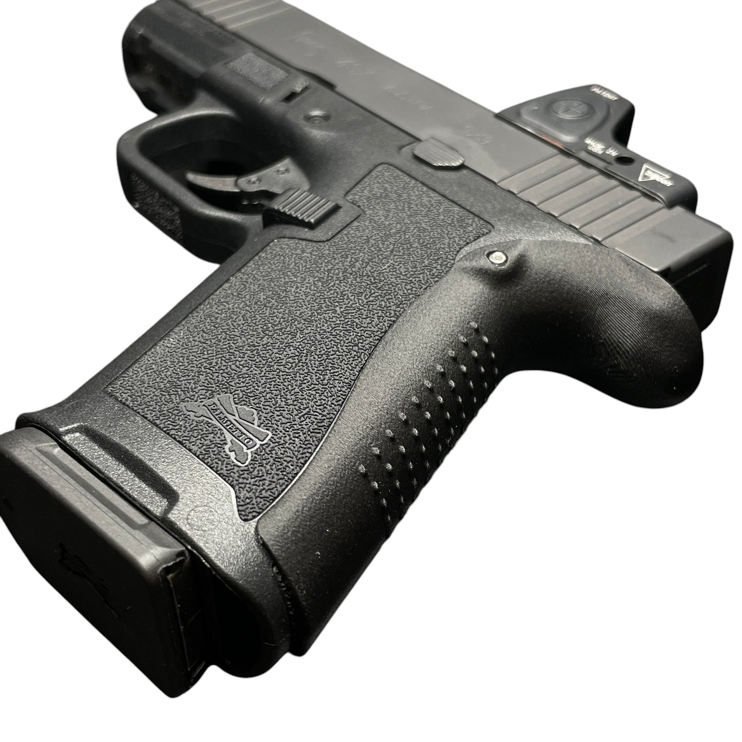Rapid Engineering Inc. large backstrap beavertail grip for Palmetto State Armory PSA Micro Dagger, angled view showing improved grip angle