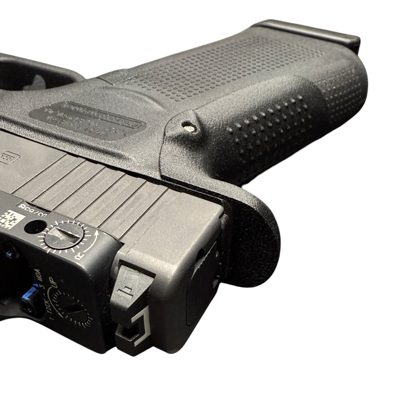 Rapid Engineering Inc. small backstrap beavertail grip for Glock 43X & 48, top view showing beavertail that eliminates slide bite.