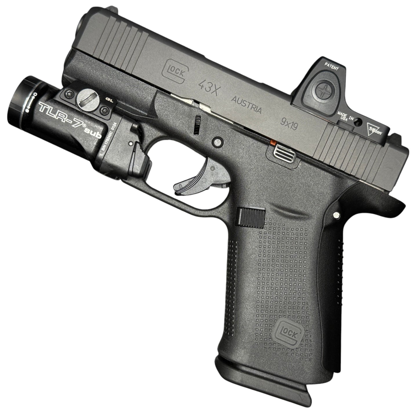 Rapid Engineering Inc. large backstrap beavertail grip for Glock 43X & 48, full view showing beavertail that eliminates slide bite.