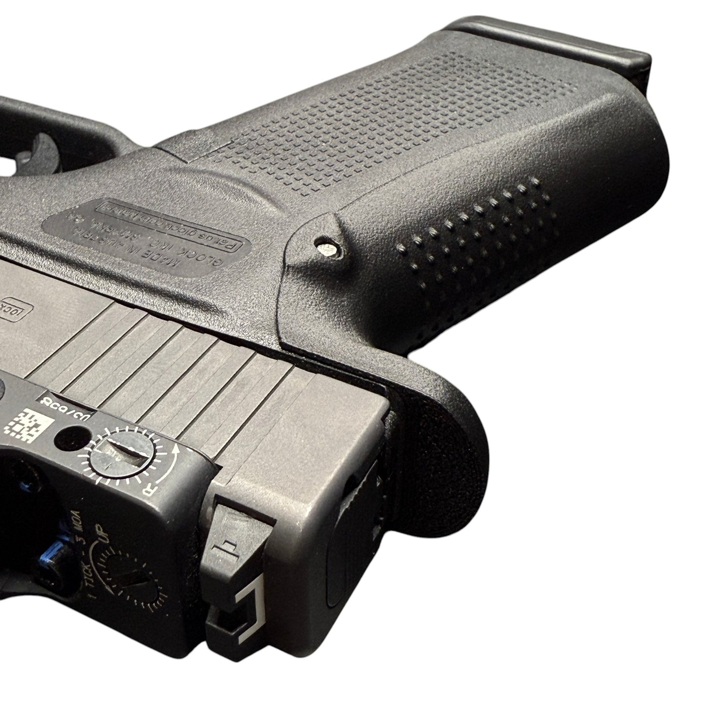 Rapid Engineering Inc. large backstrap beavertail grip for Glock 43X & 48, top view showing beavertail that eliminates slide bite.