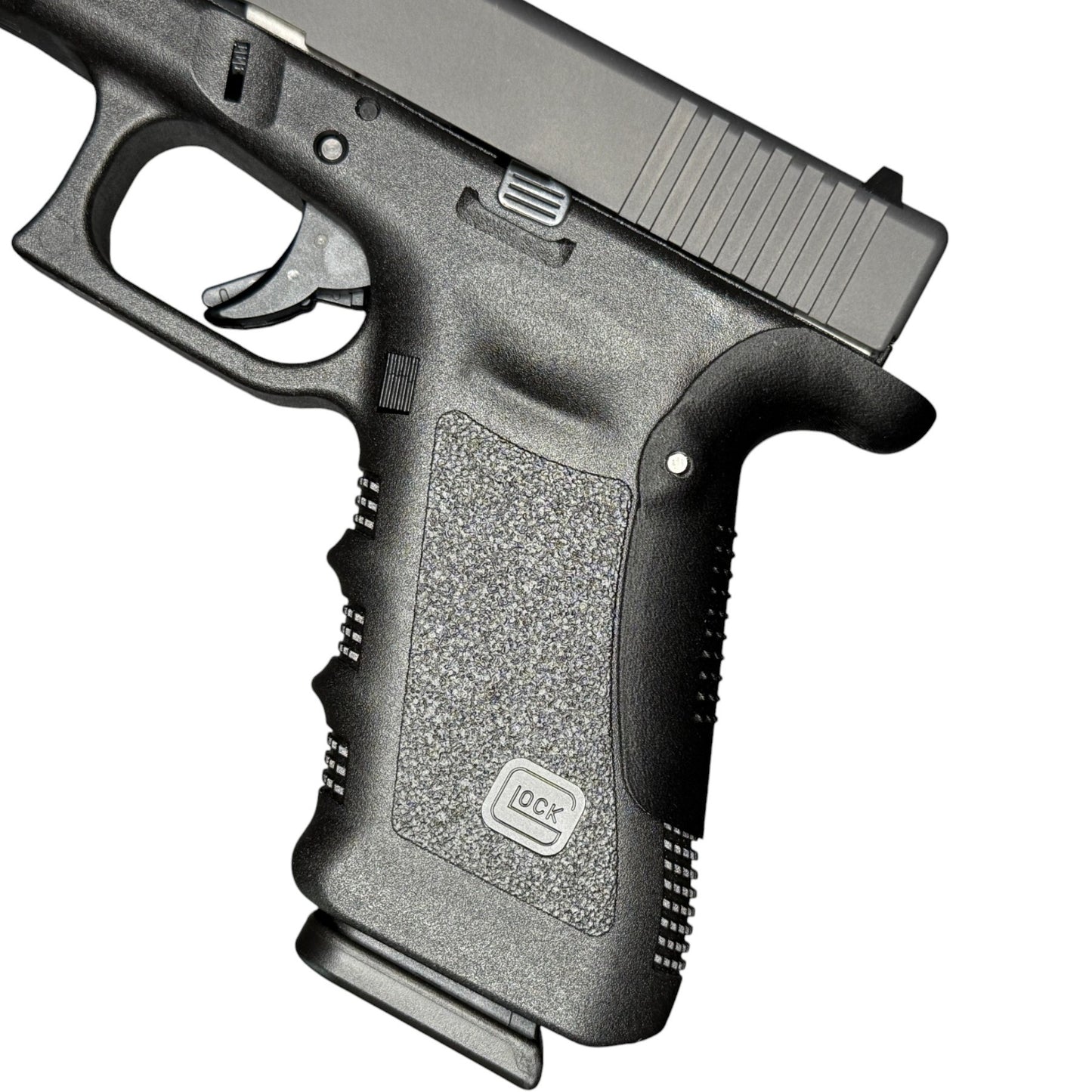 Rapid Engineering Inc. backstrap beavertail grips for Glock 17 Gen 3, side view showing improved grip angle for enhanced control.