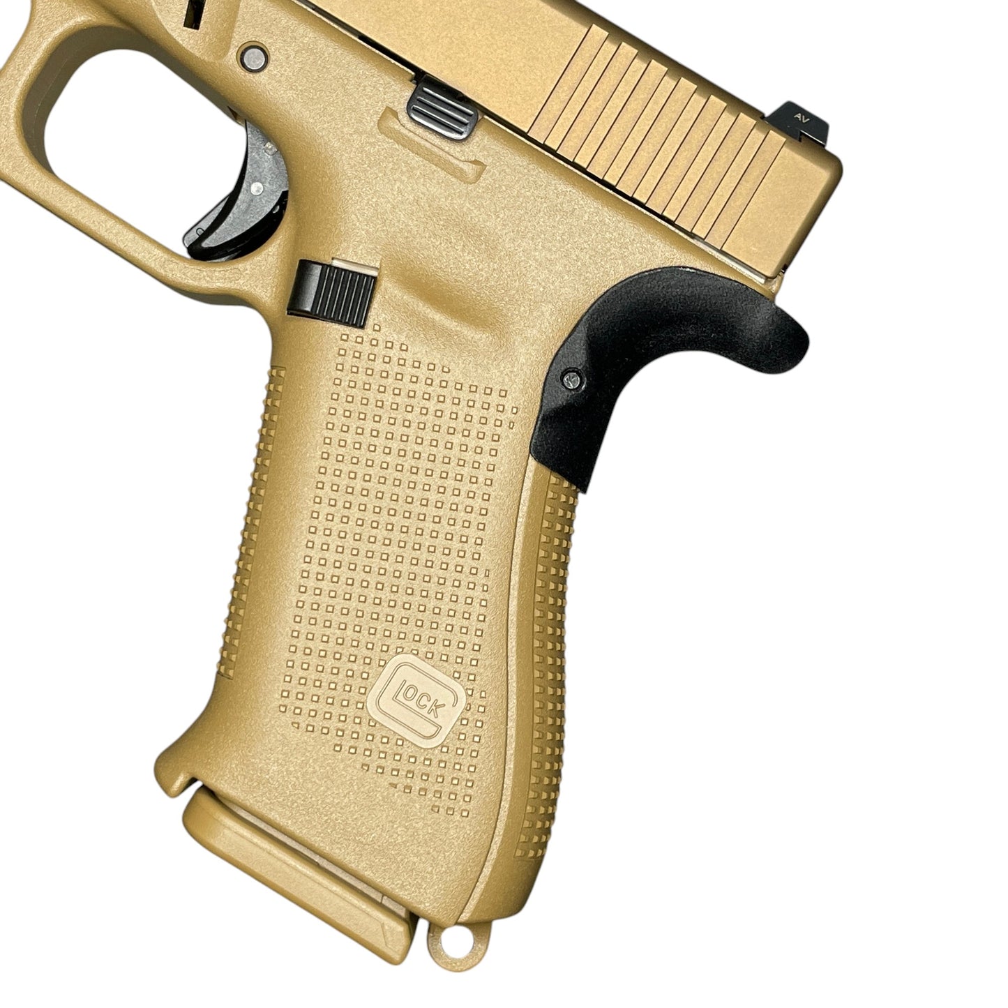 Rapid Engineering Inc. chopped backstrap beavertail grip for Glock 19X, 17 Gen 4 & 5, side view showing enhanced grip angle for improved control.