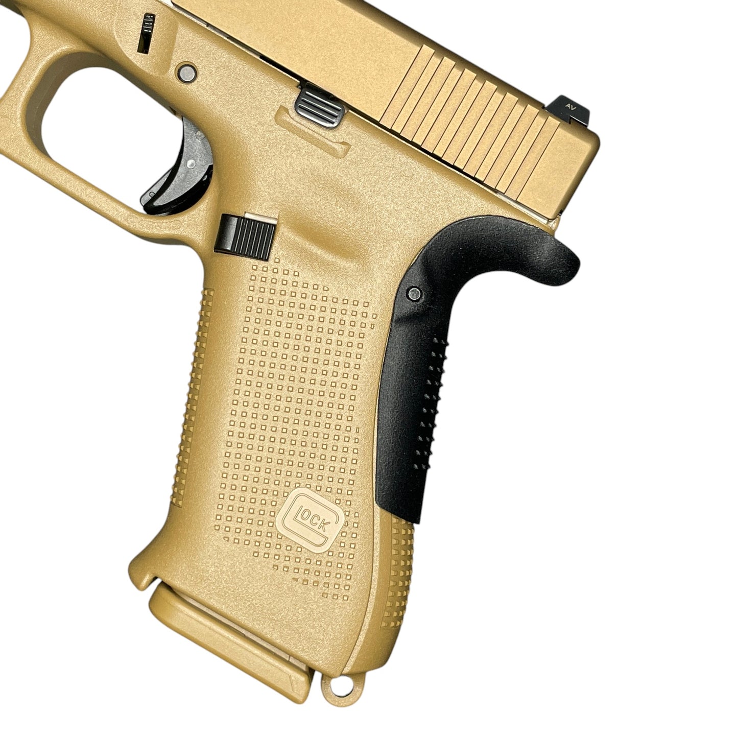 Rapid Engineering Inc. large backstrap beavertail grip for Glock 19X, 17 Gen 4 & 5, side view showing enhanced grip angle for improved control.