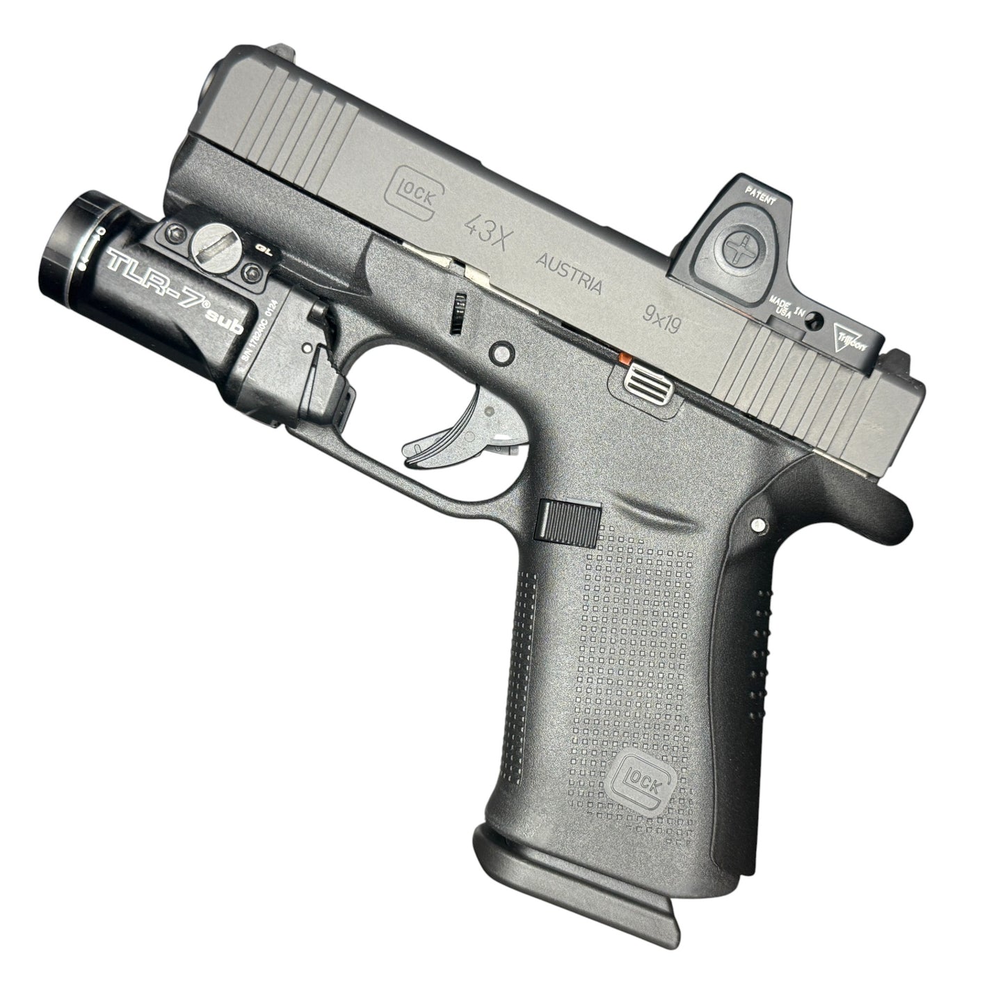Rapid Engineering Inc. large backstrap beavertail grip for Glock 43X & 48, full view showing beavertail that eliminates slide bite.