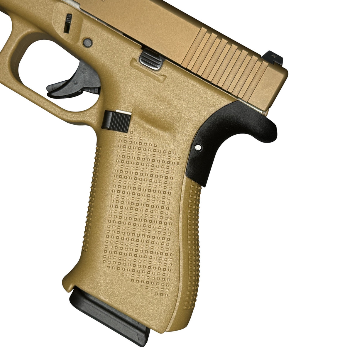 Rapid Engineering Inc. chopped backstrap beavertail for Glock 19X,17,45,22,31,34,35,37,47 Gen 4 & 5, showing improved grip angle and beavertail