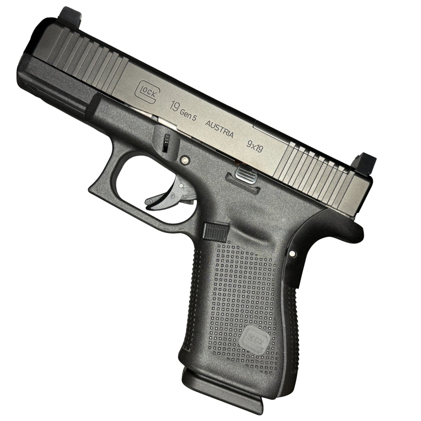 Rapid Engineering Inc. chopped backstrap beavertail for Glock 19, 23, 44, & 49 Gen 4 & 5, showing improved grip angle and beavertail