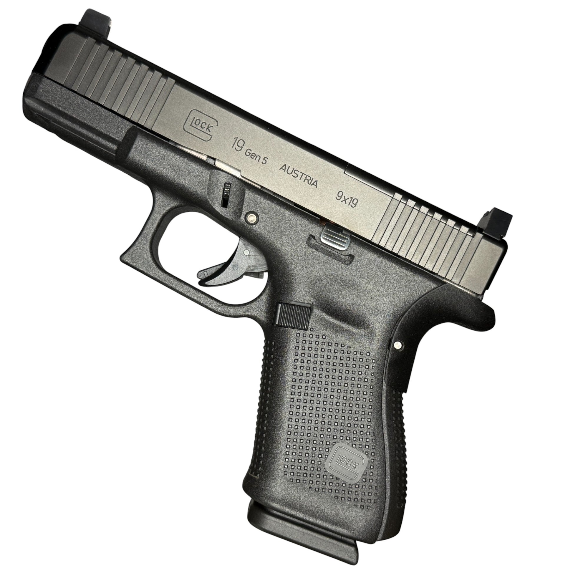 Rapid Engineering Inc. chopped backstrap beavertail for Glock 19, 23, 44, & 49 Gen 4 & 5, showing improved grip angle and beavertail