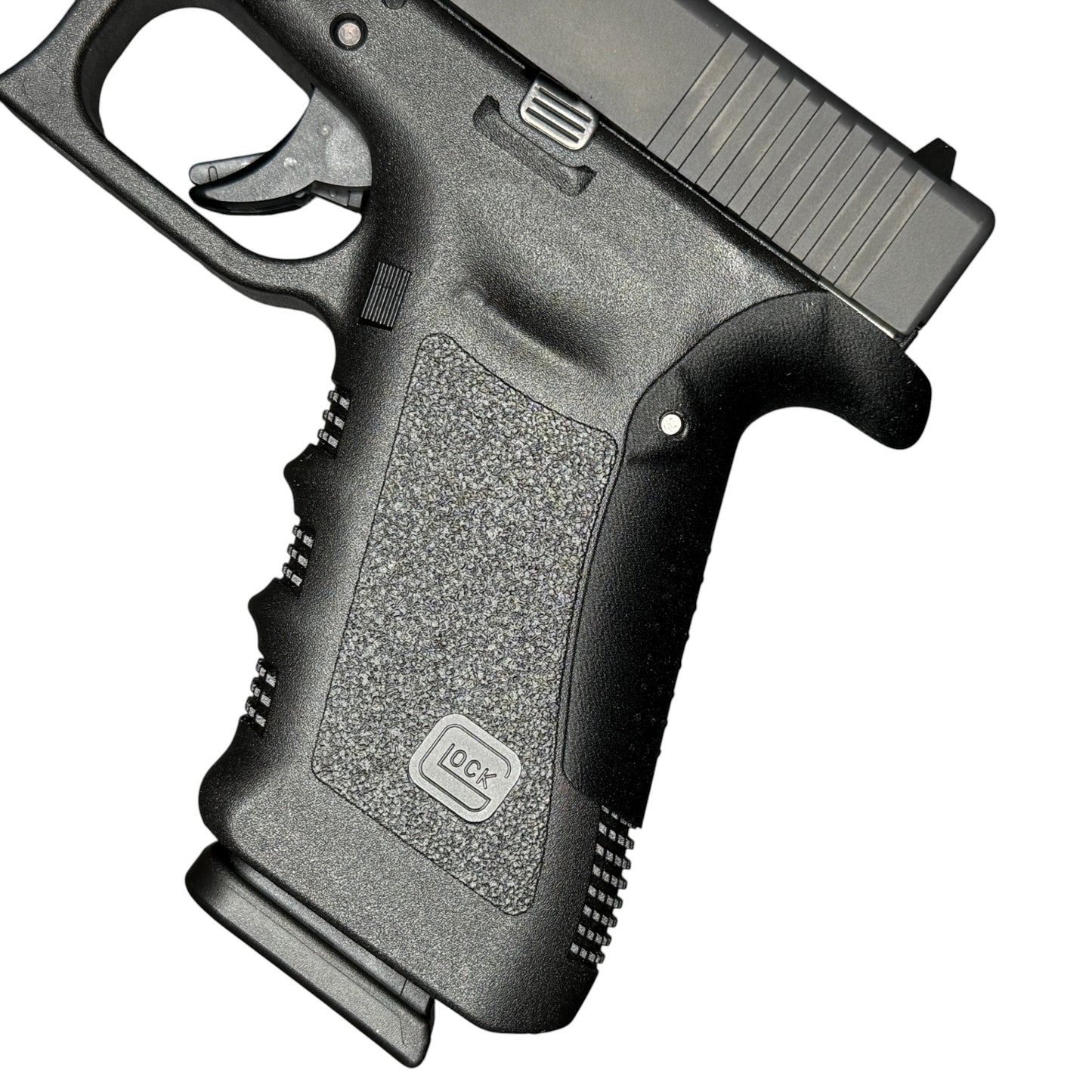 Rapid Engineering Inc. backstrap beavertail grips for Glock 17 Gen 3, close-up view showing improved grip angle