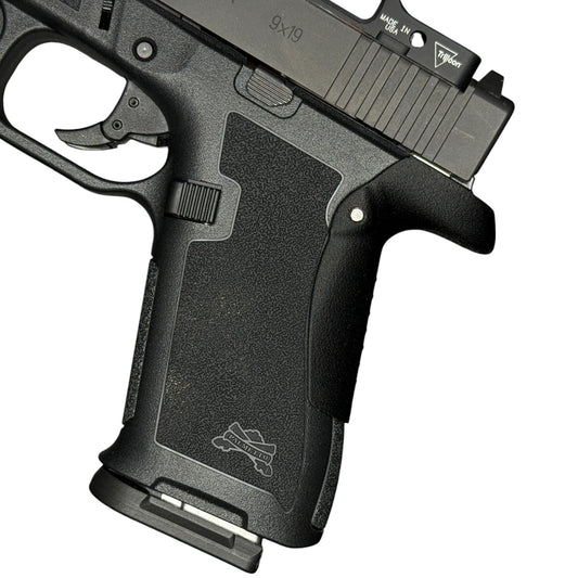 Rapid Engineering Inc. medium backstrap beavertail grip for Palmetto State Armory PSA Micro Dagger, side view showing improved grip angle