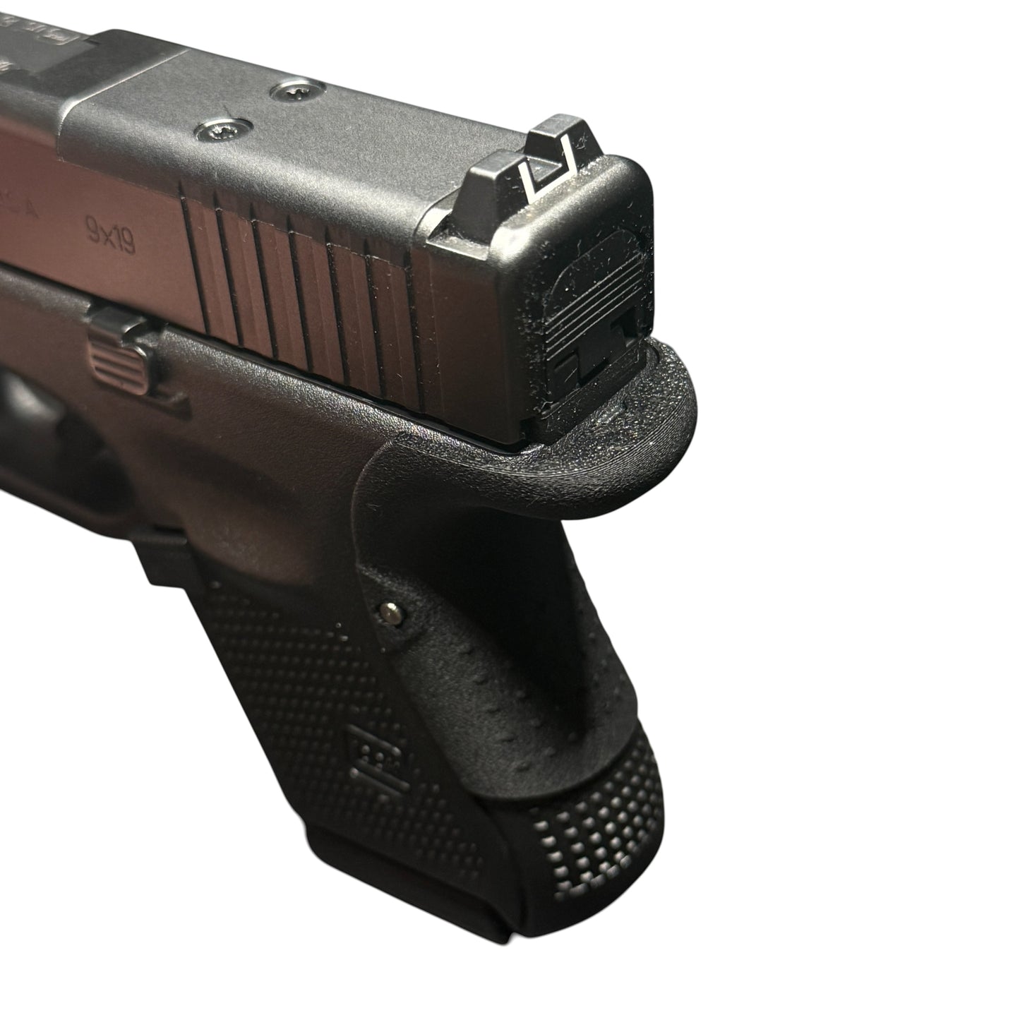Rapid Engineering Inc. backstrap beavertail grips for Glock 26 Gen 4&5, close view showing beavertail