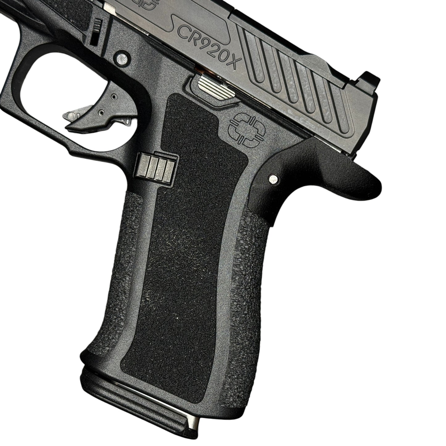 Rapid Engineering Inc. small backstrap beavertail grip for Shadow Systems CR920X, close up view