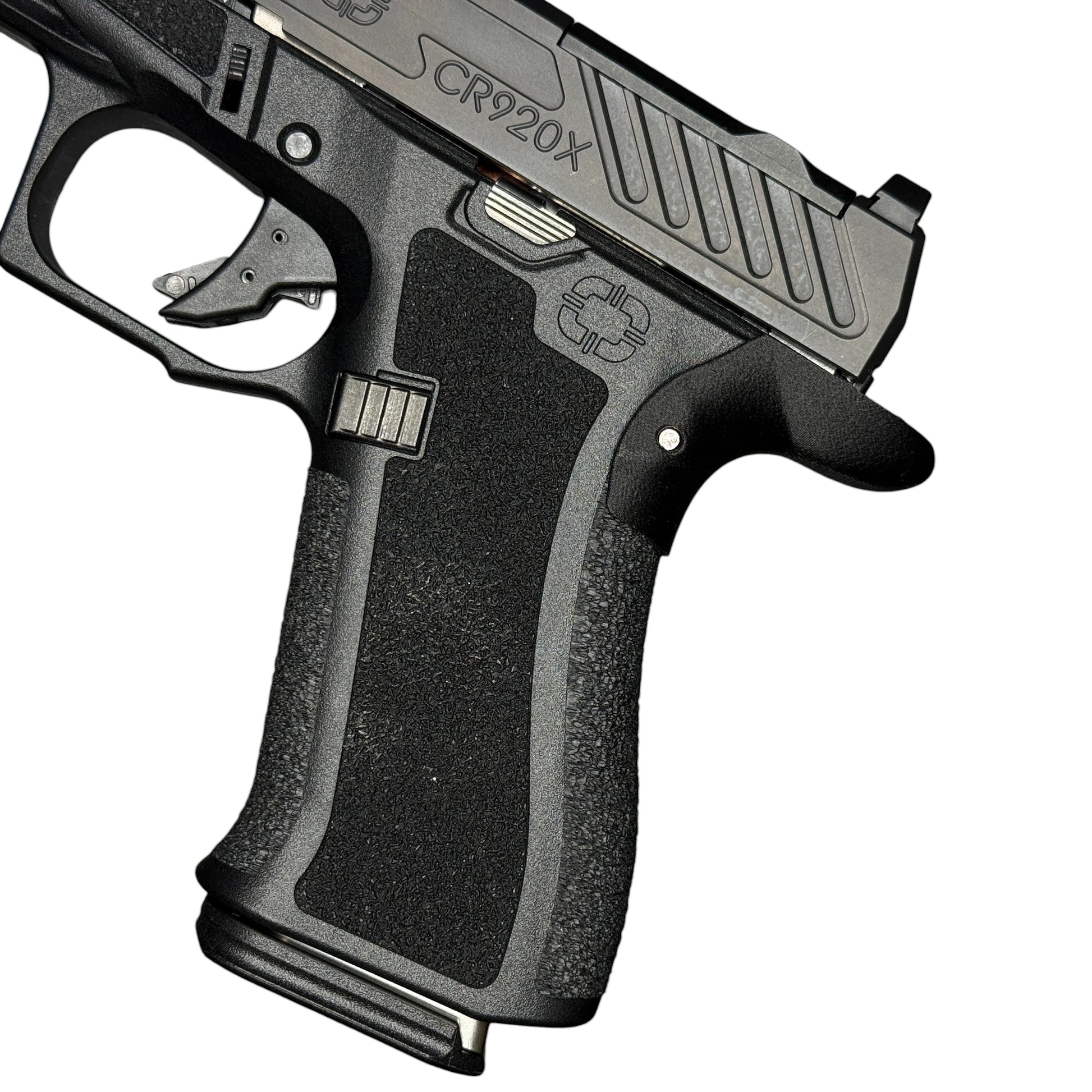 Rapid Engineering Inc. small backstrap beavertail grip for Shadow Systems CR920X, close up view