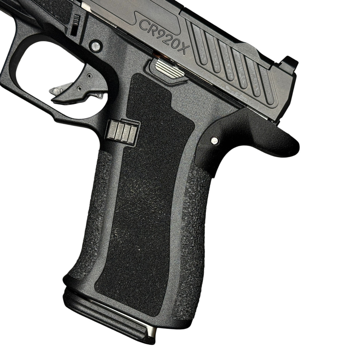 Rapid Engineering Inc. small backstrap beavertail grip for Shadow Systems CR920X, close up view