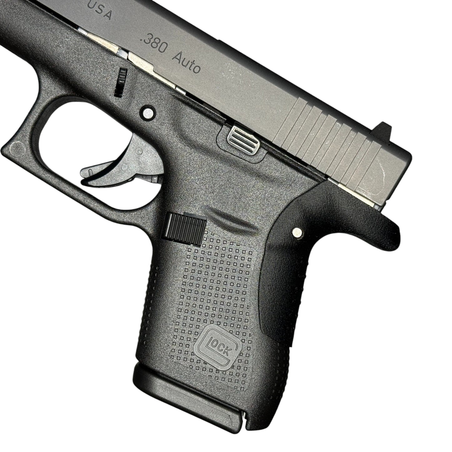 Rapid Engineering Inc. backstrap beavertail grip for Glock 42, side view showing improved grip angle