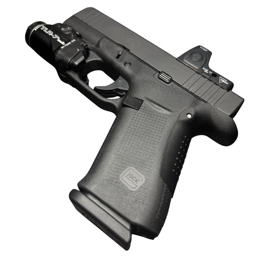 Rapid Engineering Inc. small backstrap beavertail grip for Glock 43X & 48, angled view showing full item
